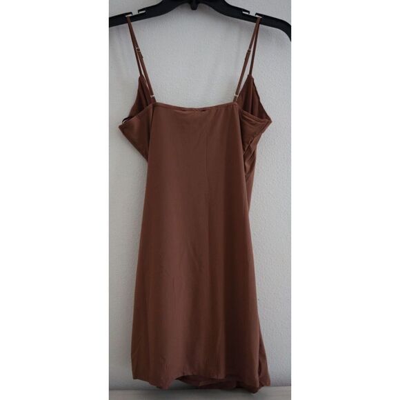 Urban Outfitters Women's Sz S Cocoa Brown Lumiére Knit Faux Wrap Ruched Dress - Picture 2 of 9